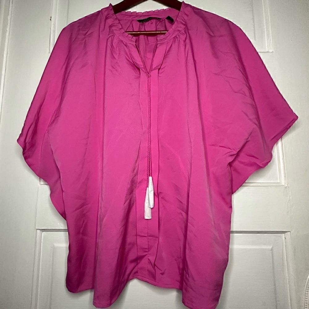 C. Wonder Flutter Sleeve Scarf Top with Tassels Vibrant Pink Size Medium